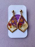 Pendientes de resina de flores rojas y naranjas secas prensadas reales