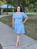 Casual Dress Blue Tiered Floral V Neck Dress