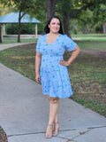 Casual Dress Blue Tiered Floral V Neck Dress