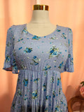 Casual Dress Blue Tiered Floral V Neck Dress