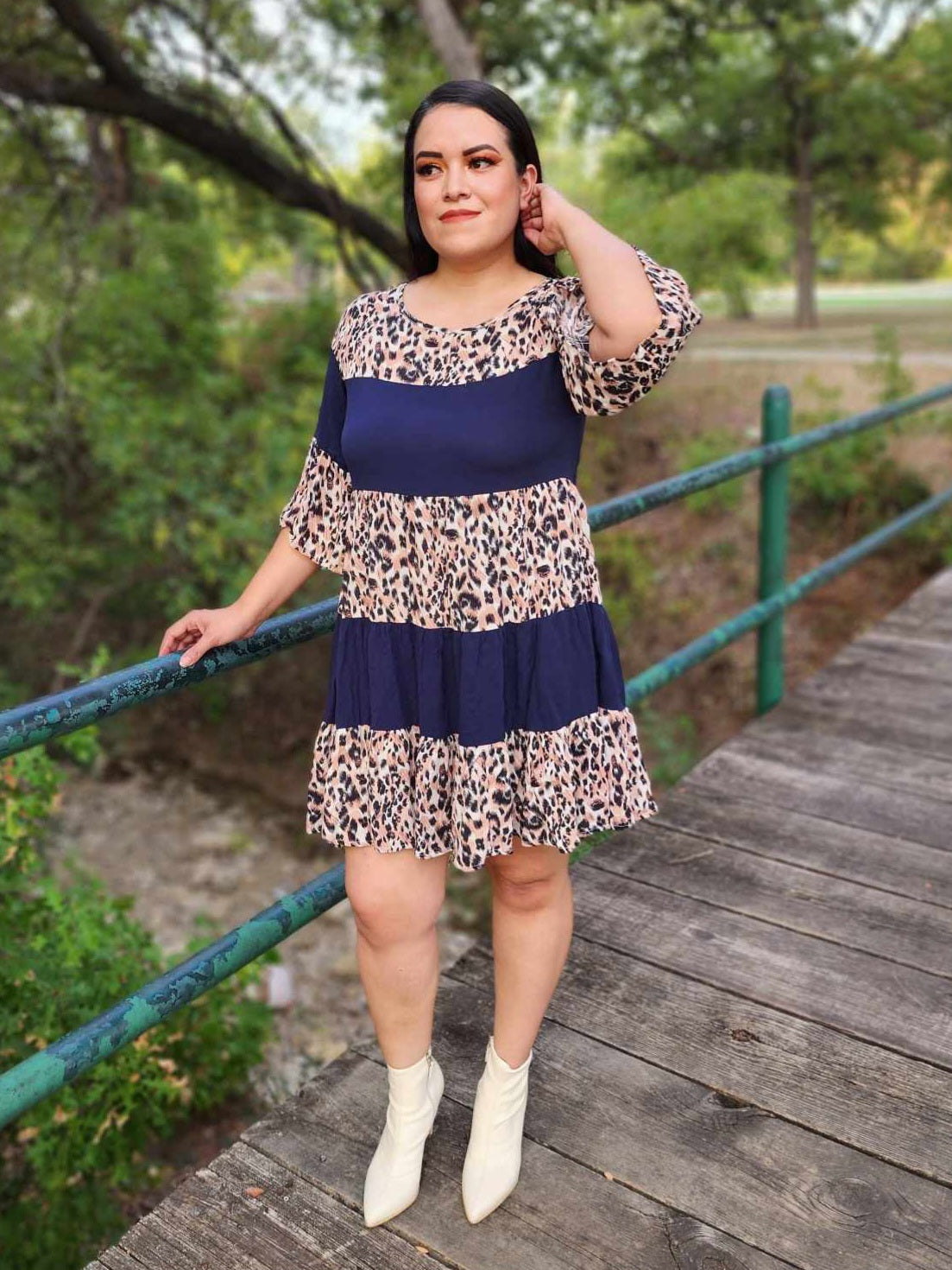 Casual Dress Cheetah Print flare Sleeve Dress