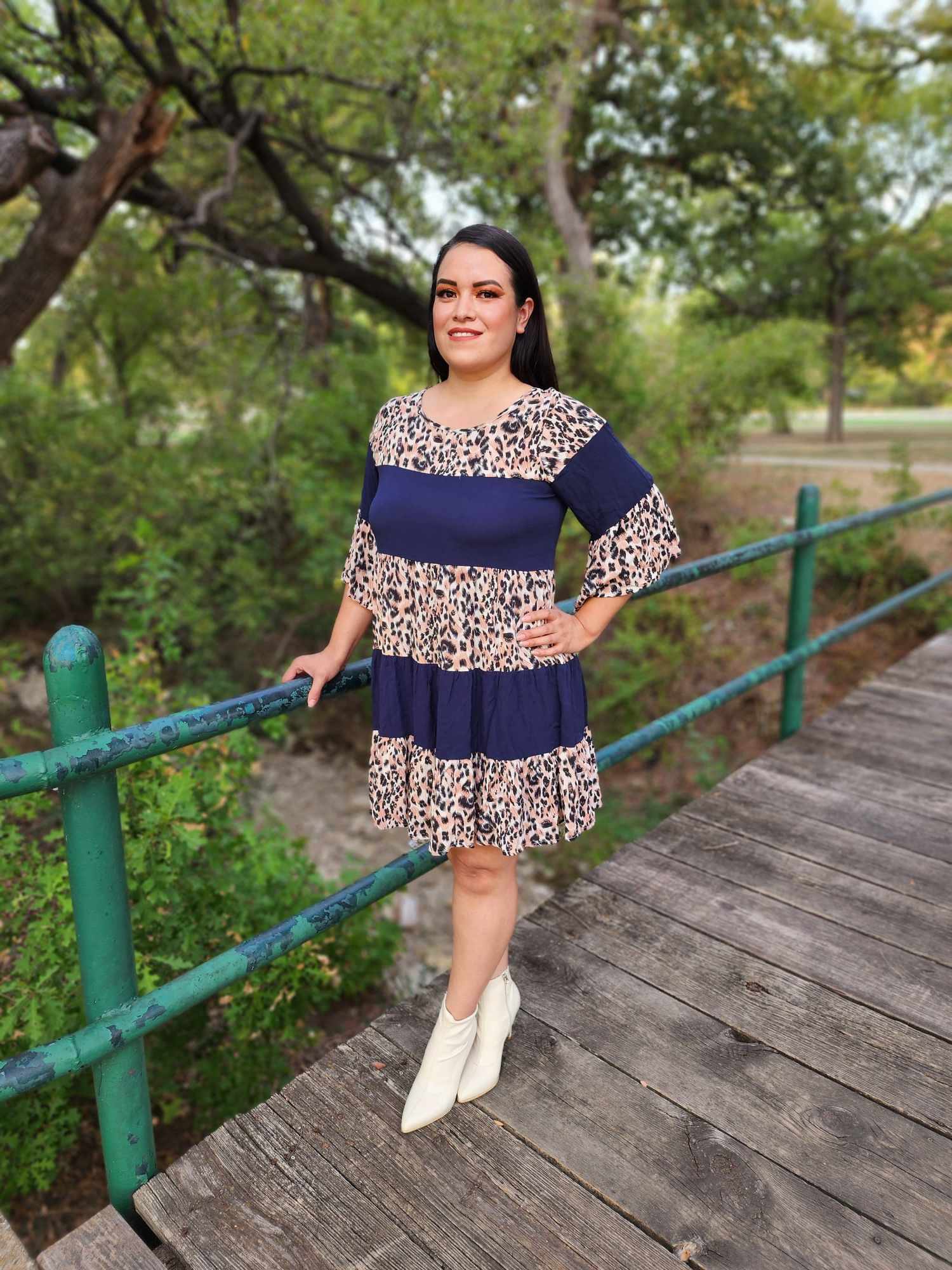 Casual Dress Cheetah Print flare Sleeve Dress