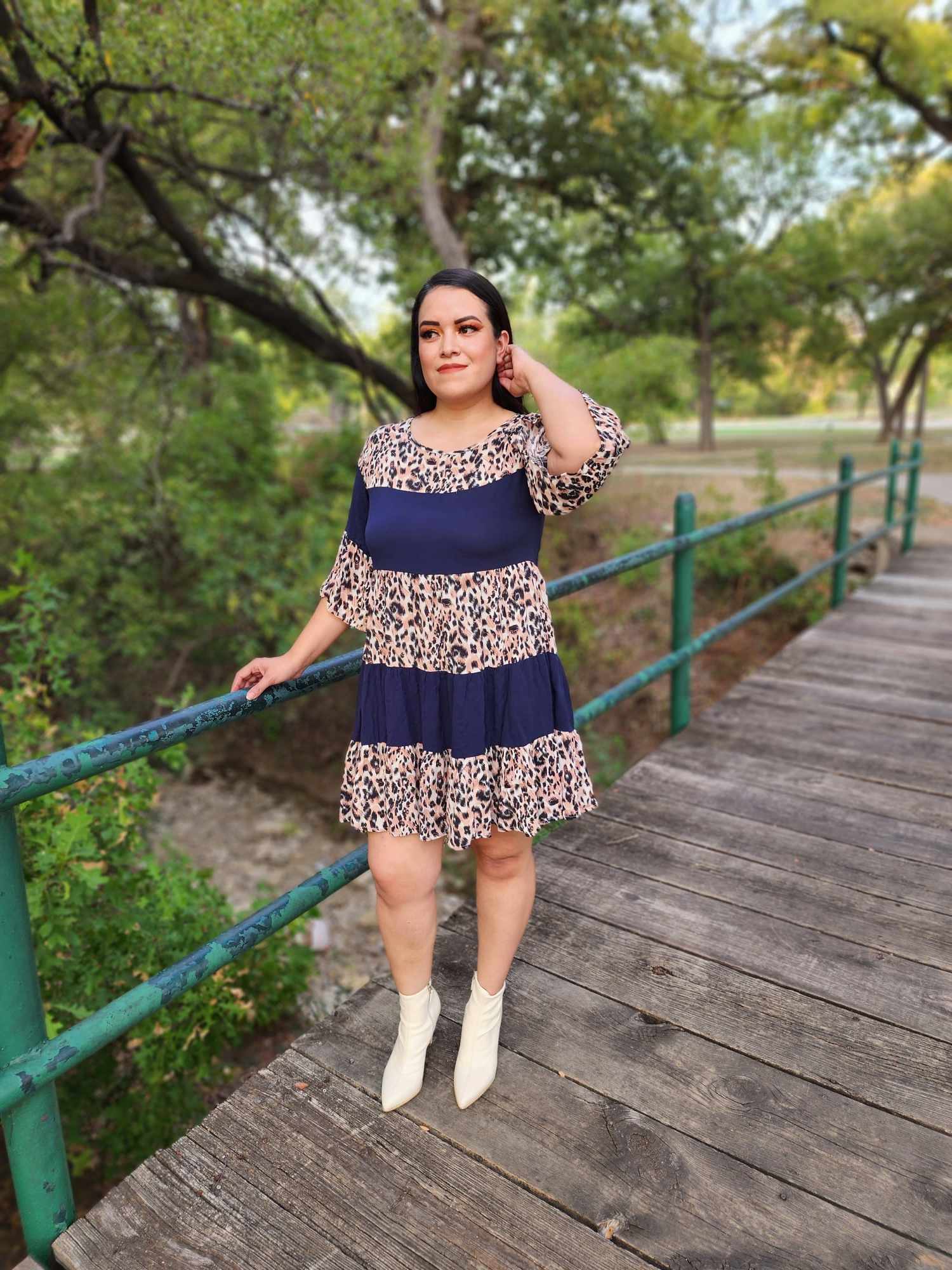 Casual Dress Cheetah Print flare Sleeve Dress