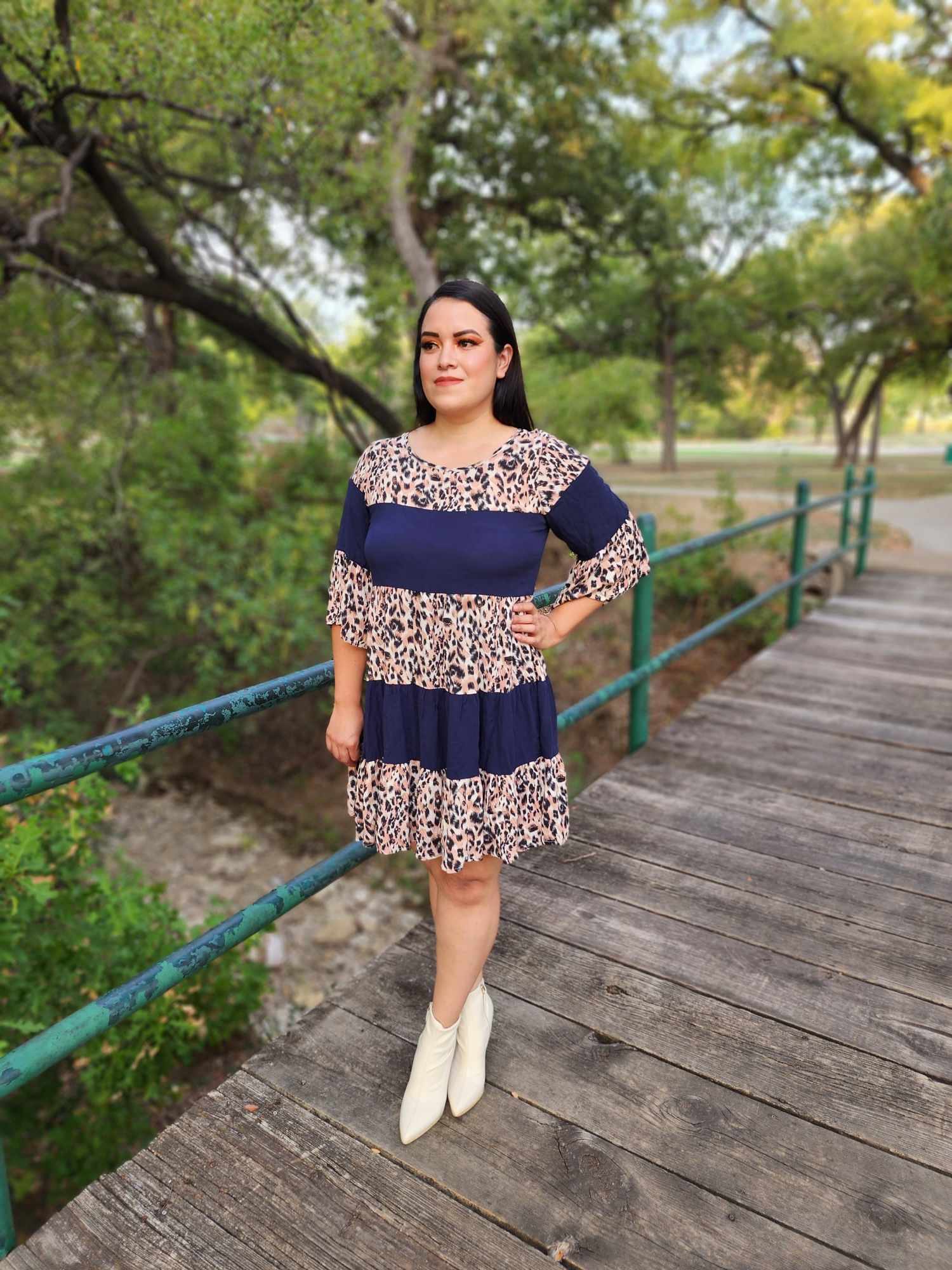 Casual Dress Cheetah Print flare Sleeve Dress