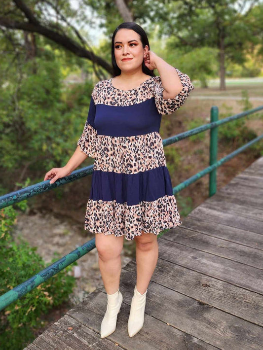 Casual Dress Cheetah Print flare Sleeve Dress