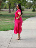 Casual Dress Fucshia V-Neck Midi Dress