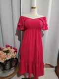 Casual Dress Fucshia V-Neck Midi Dress