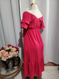Casual Dress Fucshia V-Neck Midi Dress