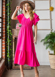 Casual Dress Fucshia V-Neck Midi Dress