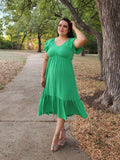 Casual Dress Green Smocked Ruffle hem Midi Dress