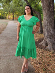 Casual Dress Green Smocked Ruffle hem Midi Dress