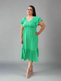 Casual Dress Green Smocked Ruffle hem Midi Dress