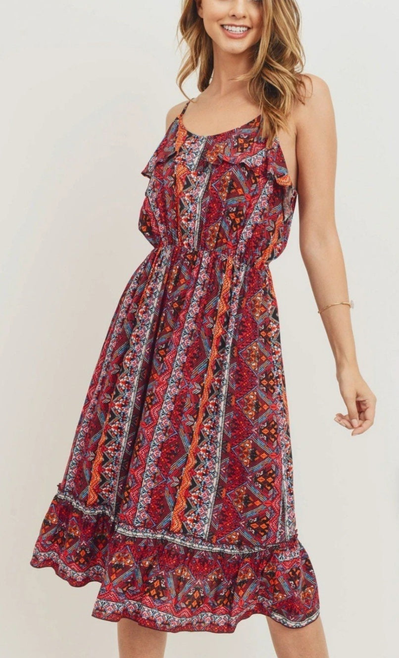 Casual Dress Ruffle Hem Spaghetti Strap Midi Dress