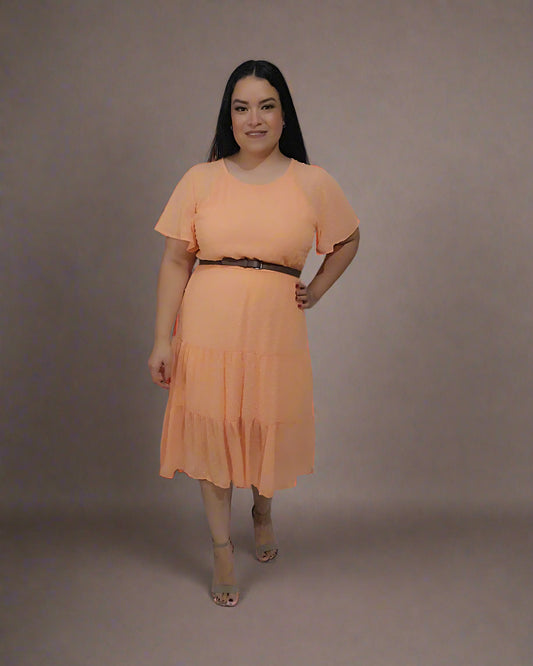 Casual Dress Solid Short Sleeve Dress - Peach
