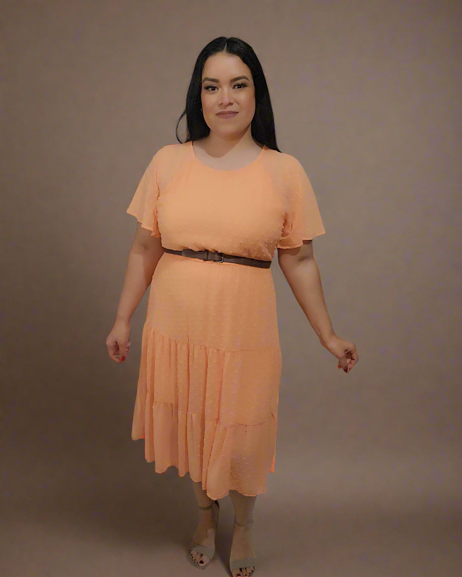 Casual Dress Solid Short Sleeve Dress - Peach