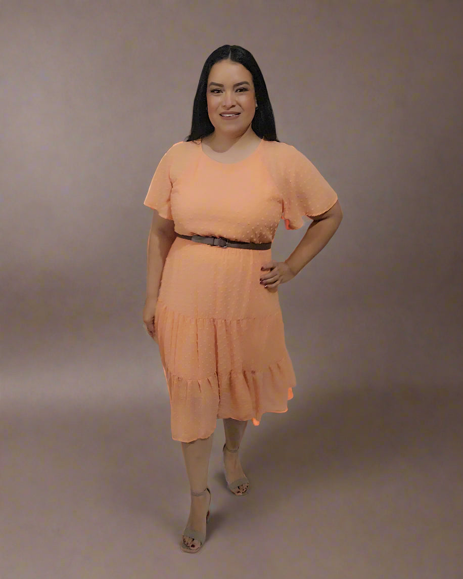 Casual Dress Solid Short Sleeve Dress - Peach