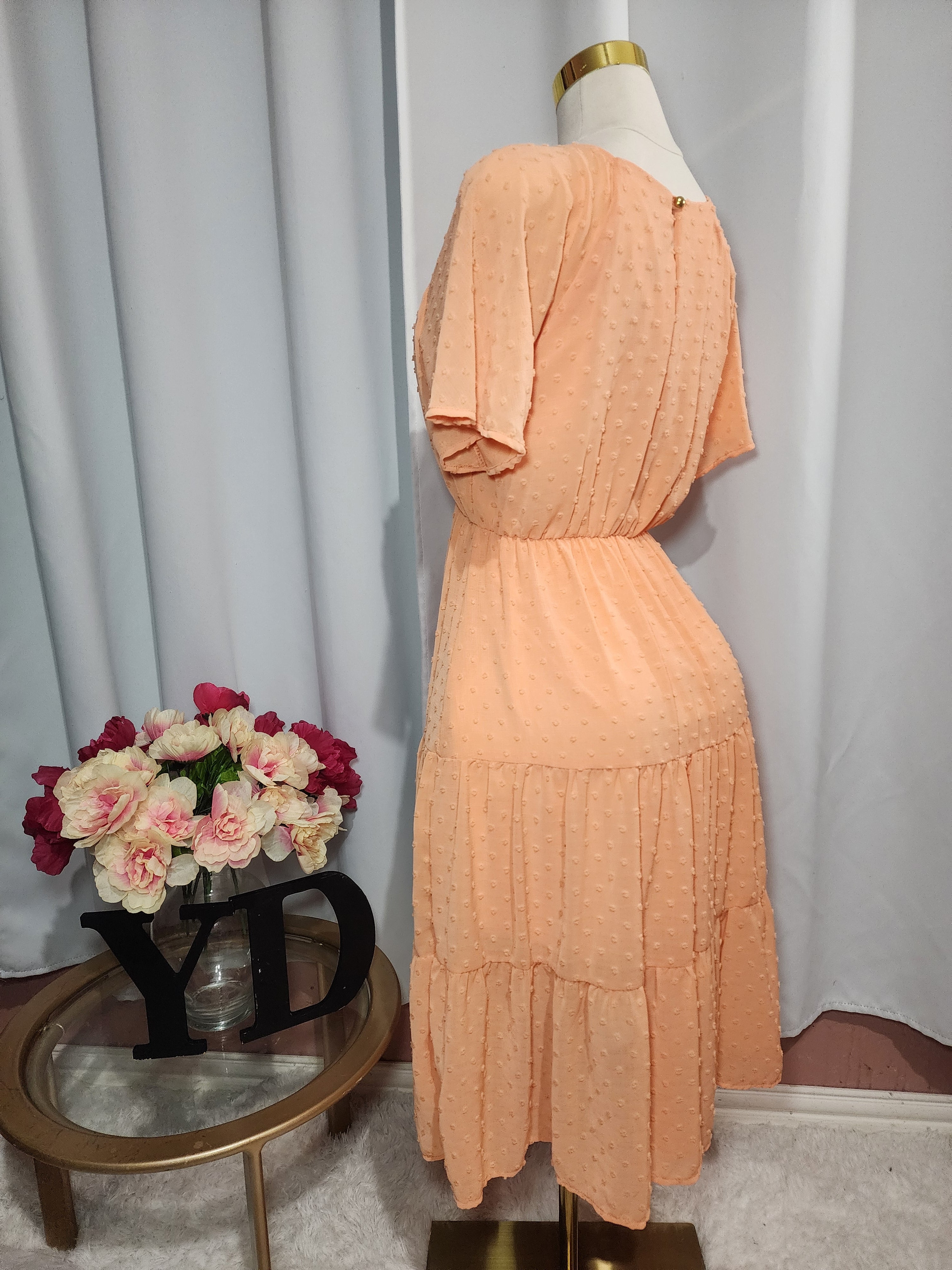 Casual Dress Solid Short Sleeve Dress - Peach