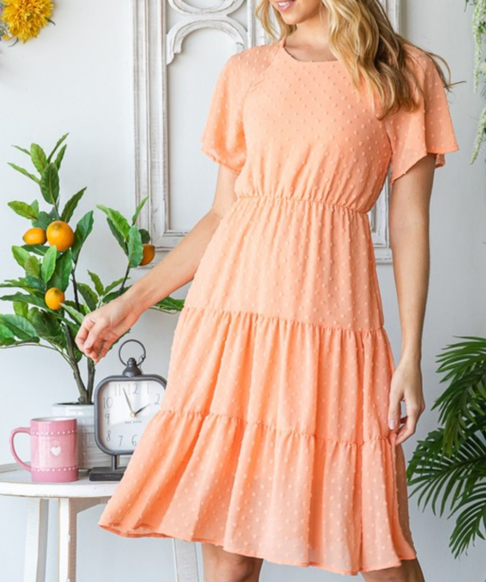 Casual Dress Solid Short Sleeve Dress - Peach