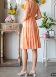 Casual Dress Solid Short Sleeve Dress - Peach