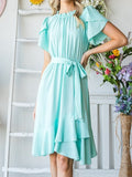 Casual Dress Woven Tulip Short Sleeve Dress - Mint