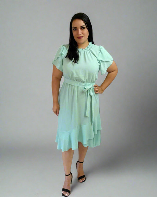 Casual Dress Woven Tulip Short Sleeve Dress - Mint