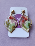 Pendientes de resina azul y menta botánica de flores secas prensadas reales