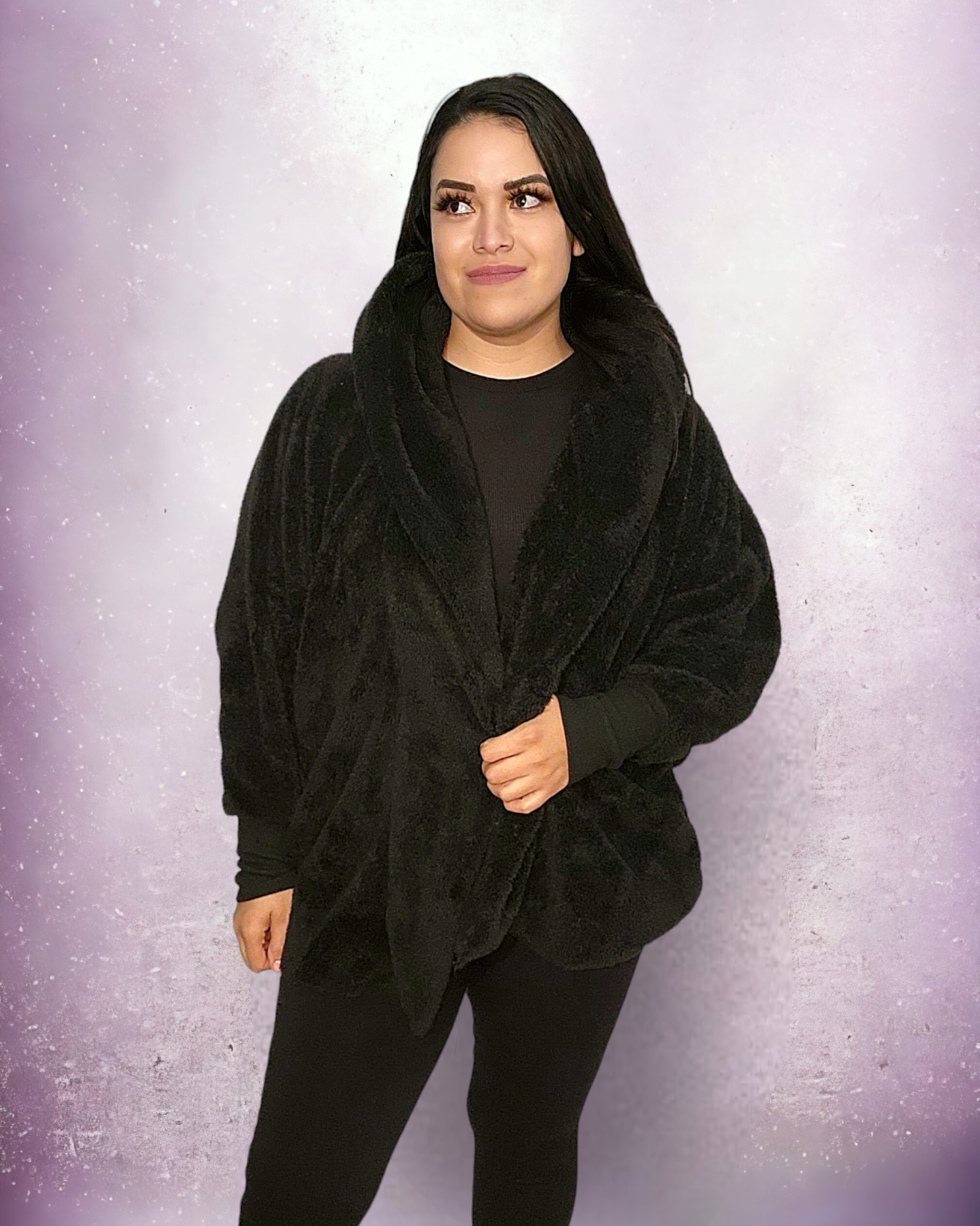 Teddy Hooded Sherpa Jacket -Black