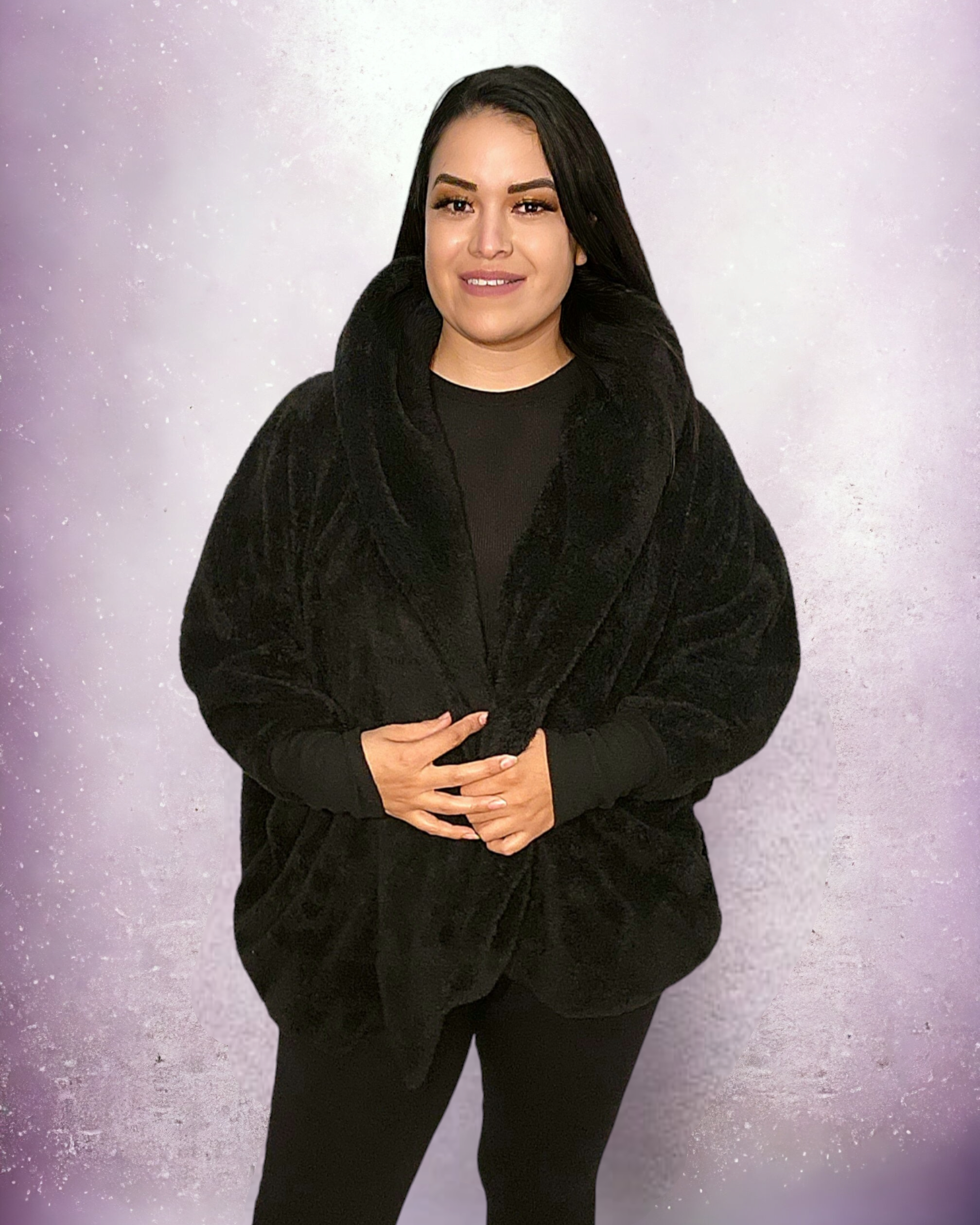 Teddy Hooded Sherpa Jacket -Black
