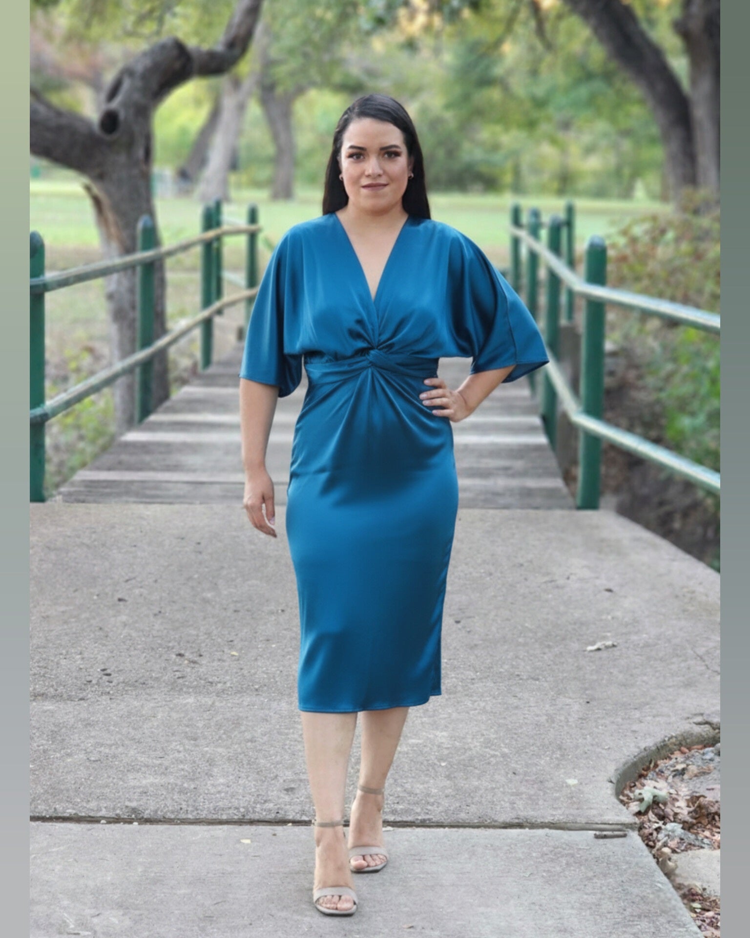 Satin Stretch Solid Dress with Front Twist