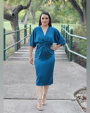 Satin Stretch Solid Dress with Front Twist