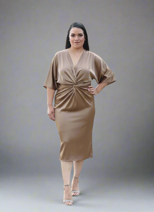 Satin Stretch Solid Dress with Front Twist