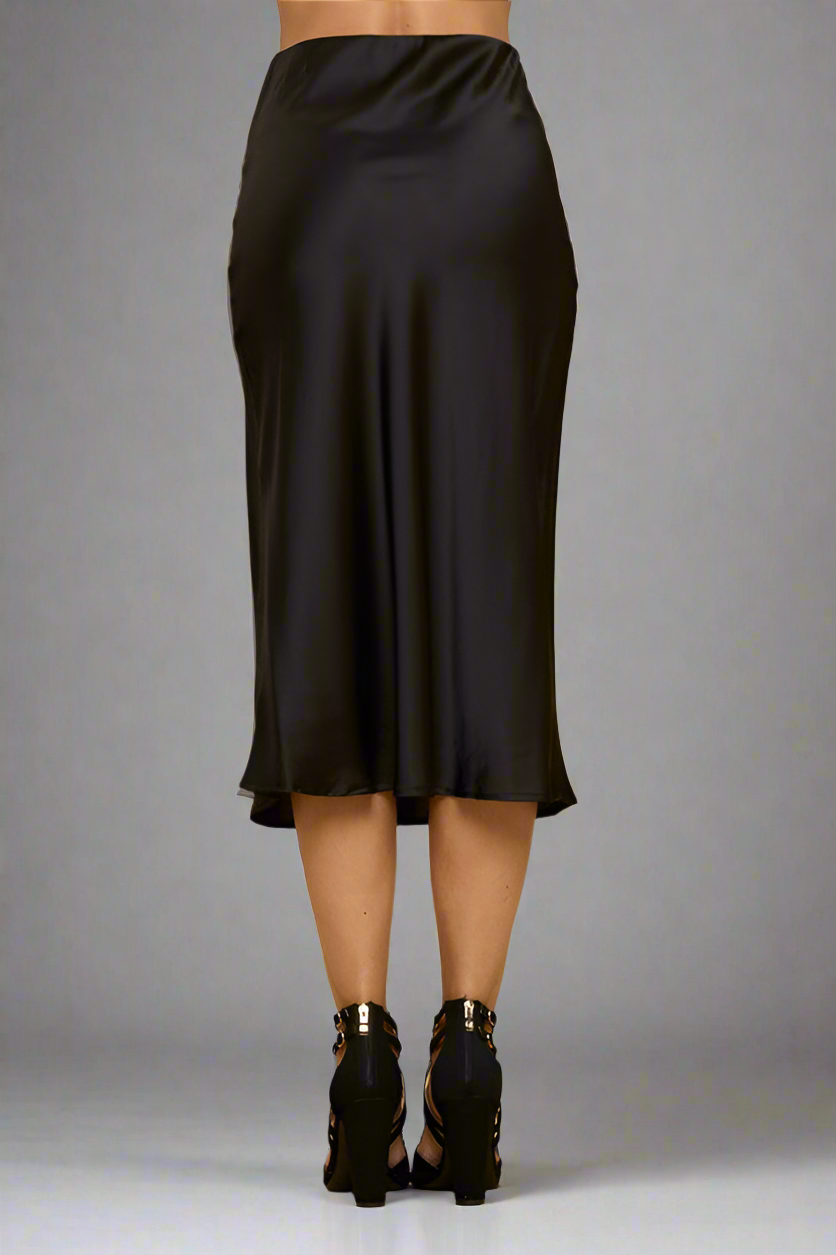 Solid Satin Midi Skirt