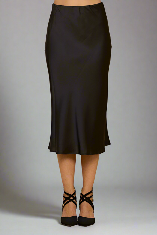 Solid Satin Midi Skirt