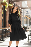 Cotton 3/4 Sleeve Tiered Midi Dress