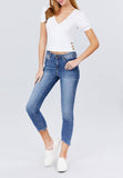Short Puff Sleeve Surplice Neckline W/side Button Detail Rib Knit Top